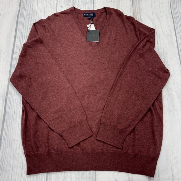 NWT Brooks‎ Brothers Supima Cotton VNeck Sweater 1XL Red Pullover Mens $98